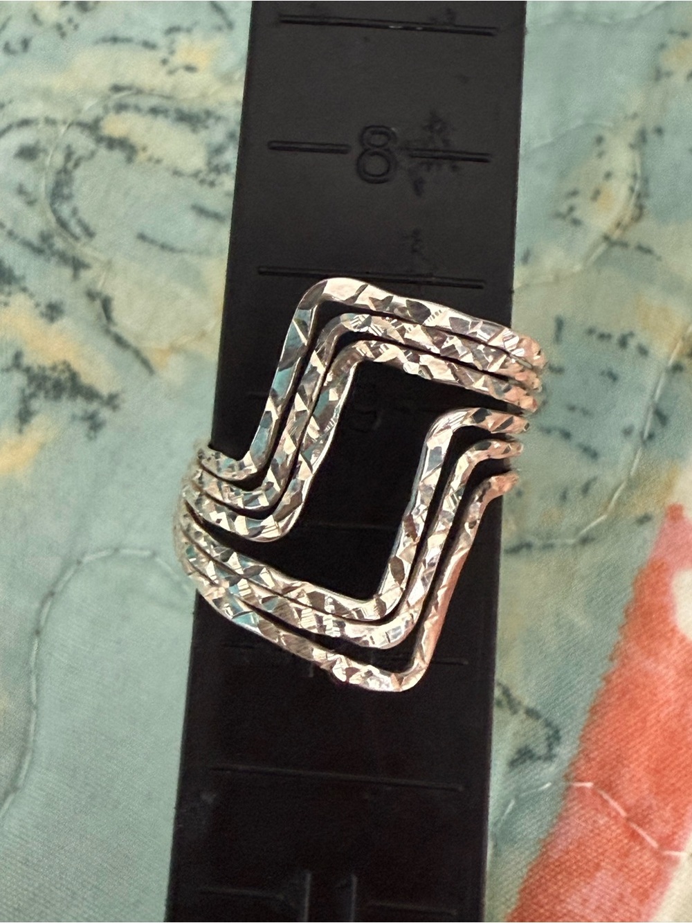 Textured Silver Geometric Wave Stacked Ring for Women size 9.5